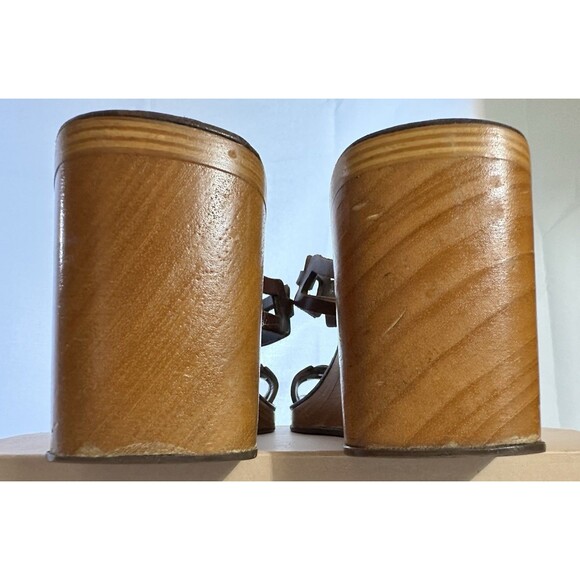 Vintage Stephane Kelian Brown Leather And Wood Platform Wedge Sandals Sz 9.5 - Picture 15 of 16